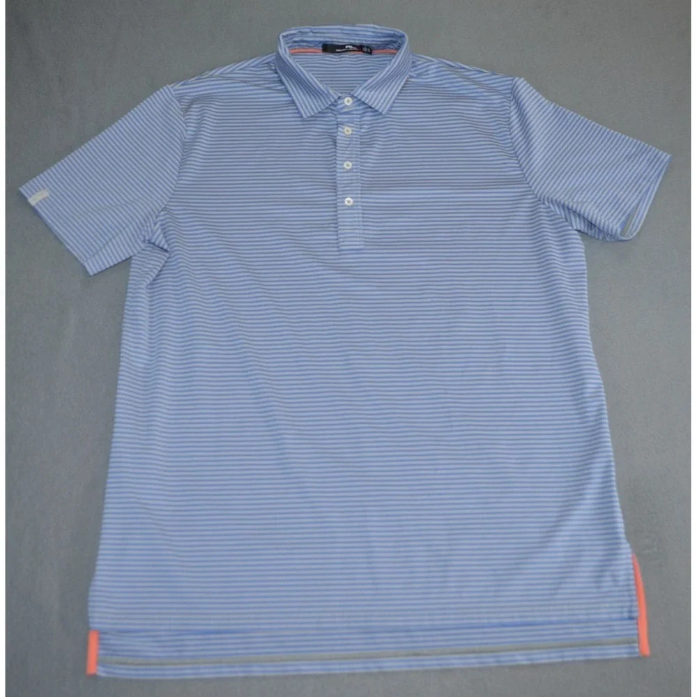 Ralph Lauren RLX Shirt Mens XL Blue Gray Striped Performance Stretch Golf Causal